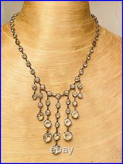 Necklace Antique VTG Art Deco Silver Crystal Paste Open Bezel Pointed Back Rare