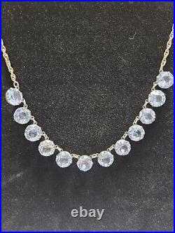Necklace Art Deco Sterling Crystal Bezel Set Light Sapphire Blue