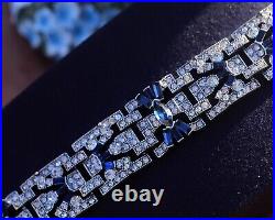 Necklace Choker Silver Art Deco Blue Rhinestone Great Gatsby QD29