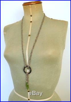 Necklace Cut Steel Beaded Art Deco Tassel Necklace with Nephrite Jade & Onyx