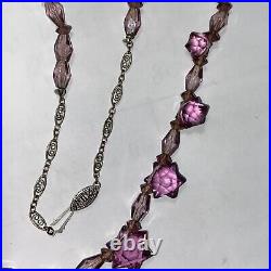 Necklace Czechoslovakia purple amethyst art glass art deco stars original 1930s