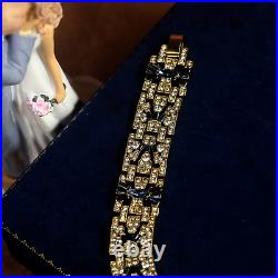 Necklace Ras Of Neck Choker Golden Art Deco Rhinestone Navy Blue Great Gatsby