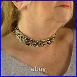 Necklace Ras Of Neck Choker Golden Art Deco Rhinestone Navy Blue Great Gatsby