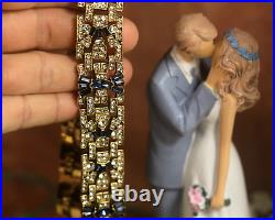 Necklace Ras Of Neck Choker Golden Art Deco Rhinestone Navy Blue Great Gatsby