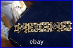 Necklace Ras Of Neck Choker Golden Art Deco Rhinestone Navy Blue Great Gatsby