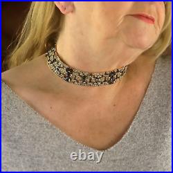 Necklace Ras Of Neck Choker Golden Art Deco Rhinestone Navy Blue Great Gatsby