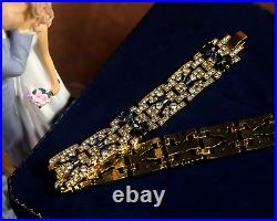 Necklace Ras Of Neck Choker Golden Art Deco Rhinestone Navy Blue Great Gatsby