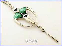 Necklace Sterling Silver Art Deco Pendant by Pat Cheney emerald green enamels