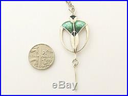 Necklace Sterling Silver Art Deco Pendant by Pat Cheney emerald green enamels