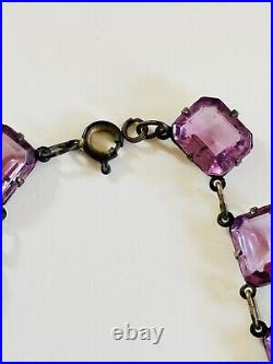 Necklace VTG Emerald Cut Purple lilac Crystal Open Bezel Rare Art Deco Choker