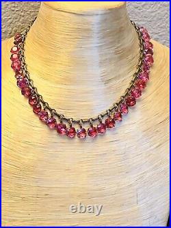 Necklace VTG Open Bezel Pink Crystal Pointed Back Collar Fringe Art Deco