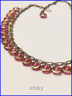 Necklace VTG Open Bezel Pink Crystal Pointed Back Collar Fringe Art Deco