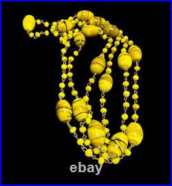 Necklace Vintage 1930s Yellow Glass Beaded Flapper Art Deco Wire Link Long 50 in