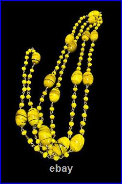 Necklace Vintage 1930s Yellow Glass Beaded Flapper Art Deco Wire Link Long 50 in