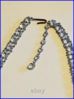 Necklace Vintage Art Deco Silver Crystal Open Bezel Pointed Back Fringe Filigree