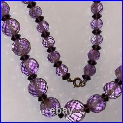 Necklace amethyst beads Art Deco 1930 Graduating Faceted Genuine 14kgf