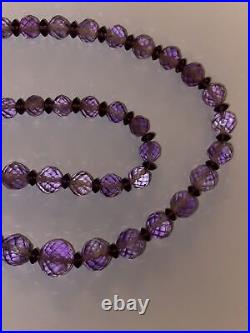 Necklace amethyst beads Art Deco 1930 Graduating Faceted Genuine 14kgf