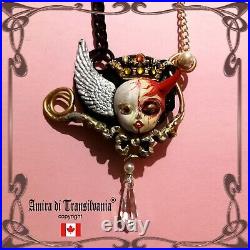 Necklace pendant angel demon talisman art nouveau amulet jewelry art deco chain