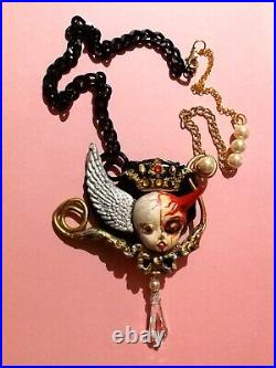 Necklace pendant angel demon talisman art nouveau amulet jewelry art deco chain