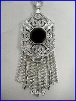 New Rare Art Deco Heirlooms Of Tomorrow Rhinestone Black Onyx Necklace Nos Nwt