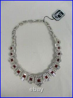 New Rare Art Deco Heirlooms Of Tomorrow Rhinestone Ruby Crystal Necklace Nos Nwt