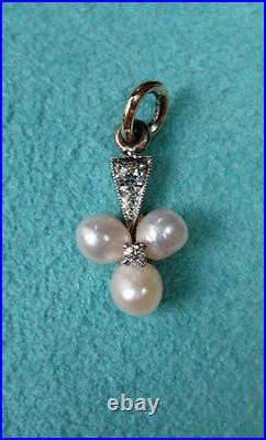 OMC Diamond Pearl Pendant Gold Art Deco Nouveau Necklace Edwardian Belle Epoque
