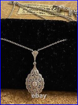 Original Art Deco 14k gold necklace with pendant with Diamonds