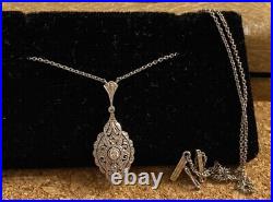 Original Art Deco 14k gold necklace with pendant with Diamonds