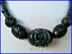 Original Art Deco Deeply Carved Black overdyed Cherry Bakelite Vintage Necklace