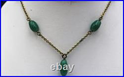 Original C1930s Art Deco Flapper Green Czech Glass Sautoir Y Drop Necklace