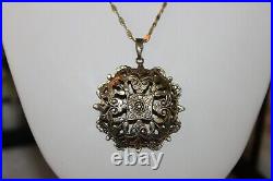 Ornate ART DECO Italy STERLING SILVER Chain & PUFFY Cut-out PENDANT NECKLACE