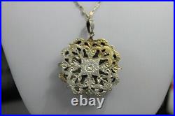 Ornate ART DECO Italy STERLING SILVER Chain & PUFFY Cut-out PENDANT NECKLACE