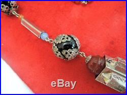 Ornate Embossed Silver Plated Art Deco Art Glass Filigree Necklaceuniquewow