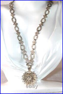 Ornate Filigree Link Art Deco Rhodium on Sterling statement necklace 18 in