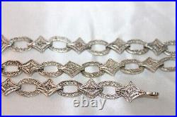 Ornate Filigree Link Art Deco Rhodium on Sterling statement necklace 18 in