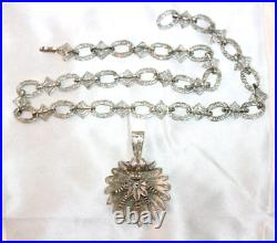 Ornate Filigree Link Art Deco Rhodium on Sterling statement necklace 18 in