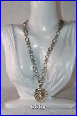 Ornate Filigree Link Art Deco Rhodium on Sterling statement necklace 18 in