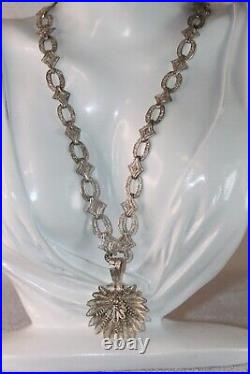 Ornate Filigree Link Art Deco Rhodium on Sterling statement necklace 18 in