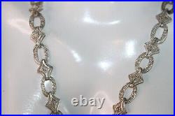 Ornate Filigree Link Art Deco Rhodium on Sterling statement necklace 18 in