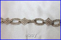 Ornate Filigree Link Art Deco Rhodium on Sterling statement necklace 18 in