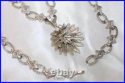 Ornate Filigree Link Art Deco Rhodium on Sterling statement necklace 18 in