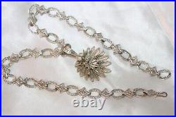 Ornate Filigree Link Art Deco Rhodium on Sterling statement necklace 18 in