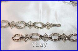 Ornate Filigree Link Art Deco Rhodium on Sterling statement necklace 18 in