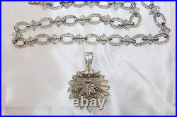 Ornate Filigree Link Art Deco Rhodium on Sterling statement necklace 18 in