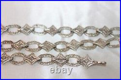 Ornate Filigree Link Art Deco Rhodium on Sterling statement necklace 18 in