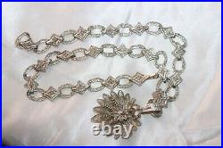 Ornate Filigree Link Art Deco Rhodium on Sterling statement necklace 18 in