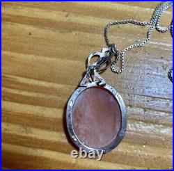 Ostby Barton Antique Sterling Silver Cameo Pendant Necklace OB 21.5 Box Chain