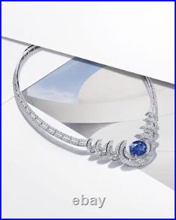 Oval Lab Sapphire Collar Necklace 925 Sterling Silver Handcrafted Art Deco Jewel