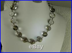POOLS of LIGHT BEAD NECKLACE Art Deco Rock Crystal Flower Band Antique 16 Orb
