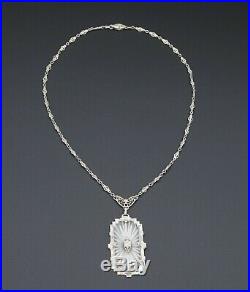 PSCo Art Deco Camphor Glass Sunray Sterling Silver Necklace 17 NS1650